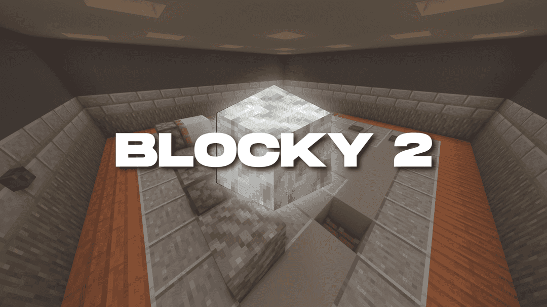 The logo for Blocky 2, a Minecraft map for  by FeatureFire on MCCreations
