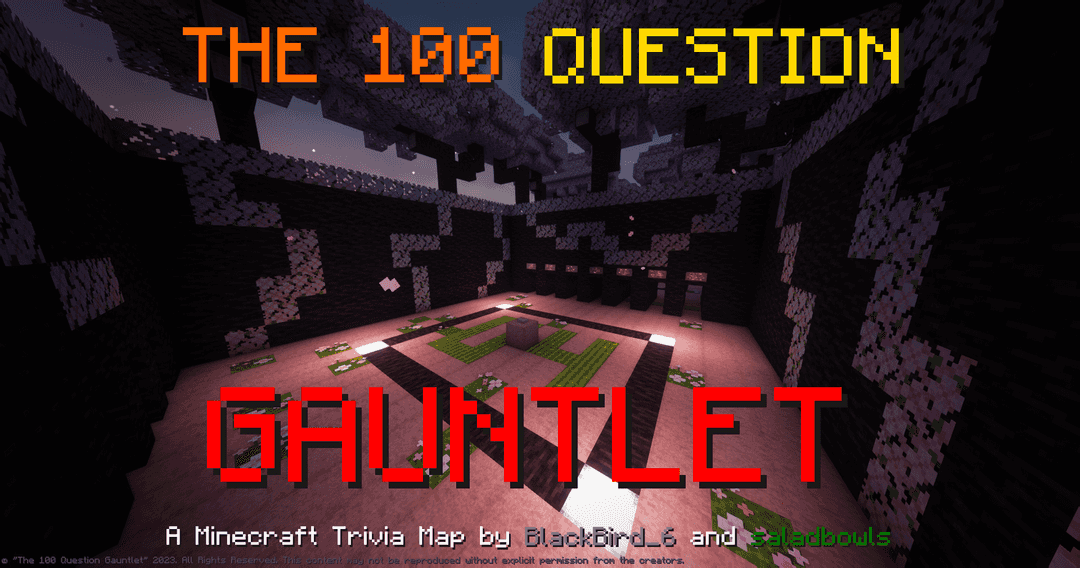 The logo for The 100 Question Gauntlet, a Minecraft map for 1.20.1 by saladbowls on MCCreations