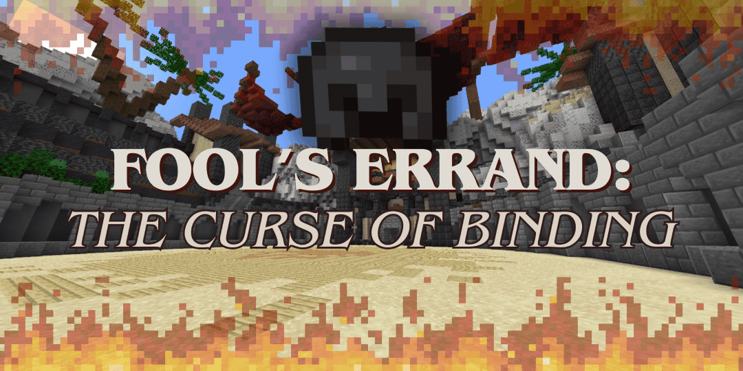 The logo for Fool's Errand: The Curse of Binding - a soulslike adventure map, a Minecraft map for Java 1.20.2 by uzbuz on MCCreations