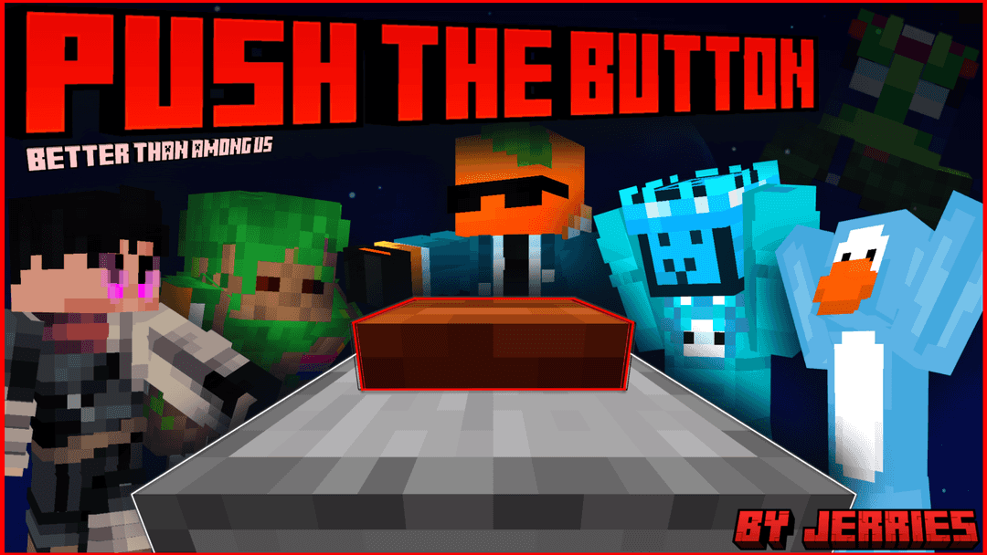 The logo for Jackbox: Push The Button, a Minecraft map for  by Jerries on MCCreations