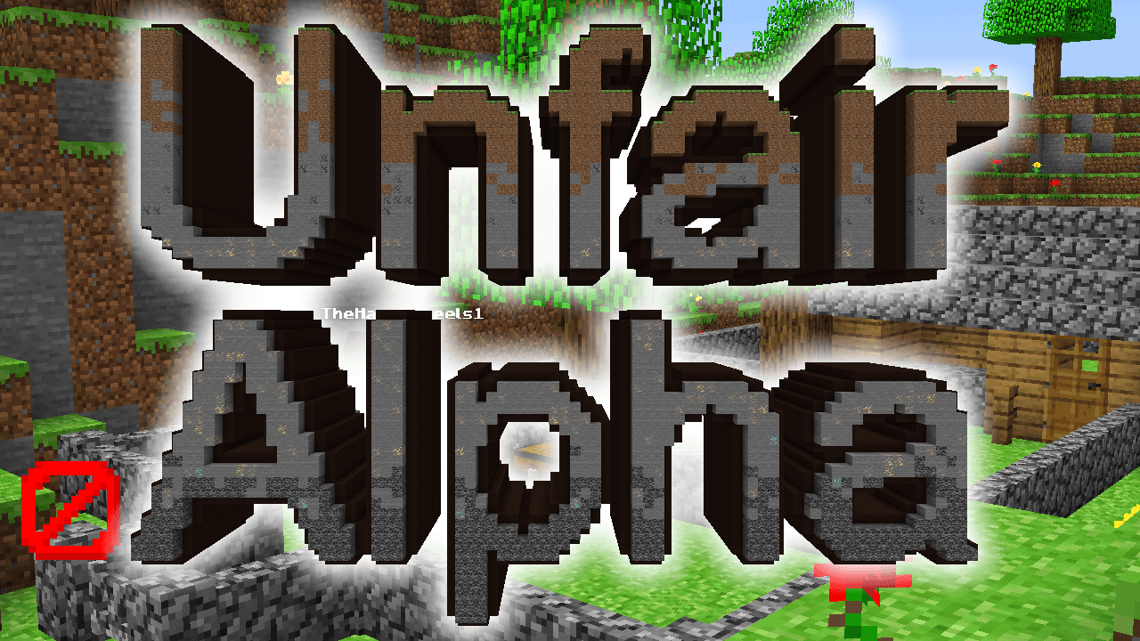 The logo for UNFAIR ALPHA, a Minecraft map for Minecraft 1.14 by TheHappywheels1 on MCCreations