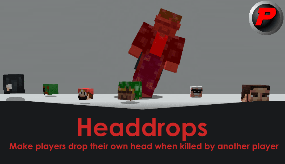 The logo for Headdrops, a Minecraft datapack for Minecraft 1.14+ by Plagiatus on MCCreations