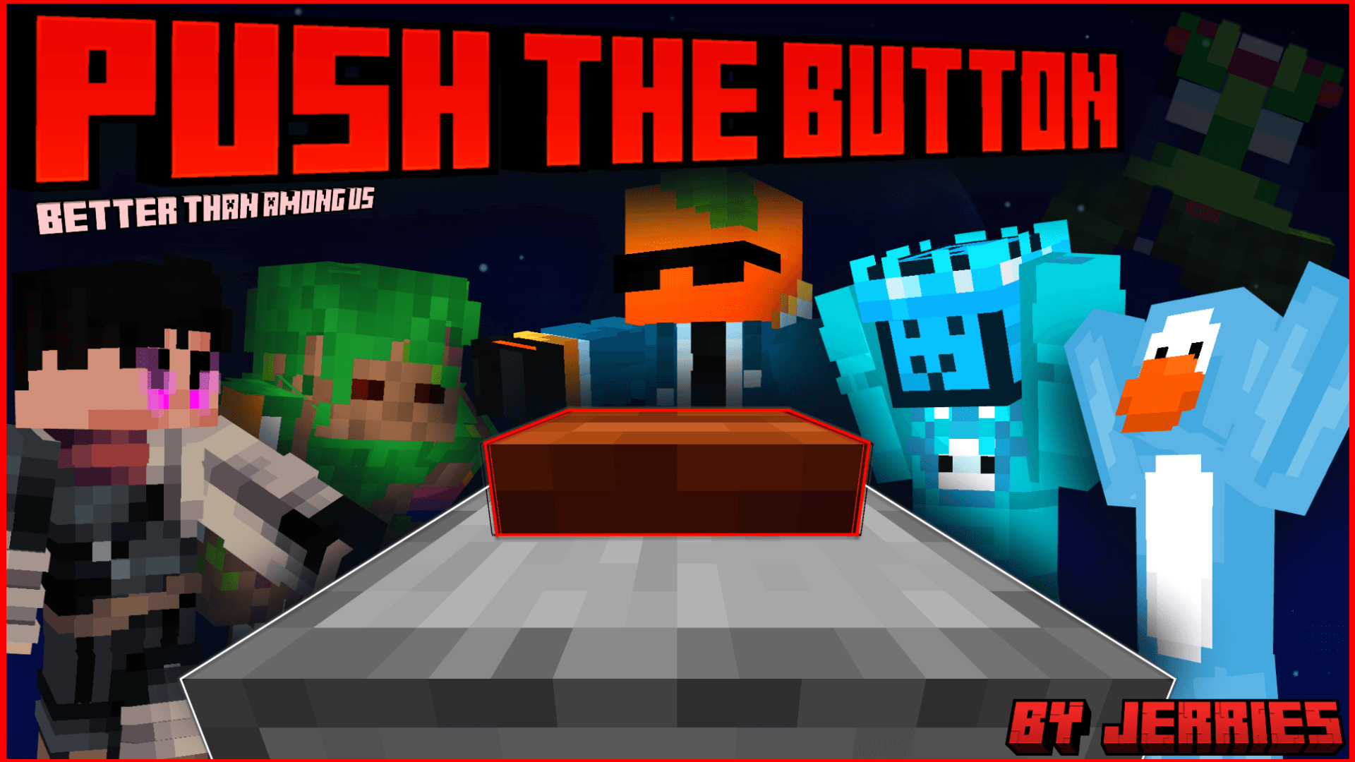The logo for Jackbox: Push The Button, a Minecraft Map