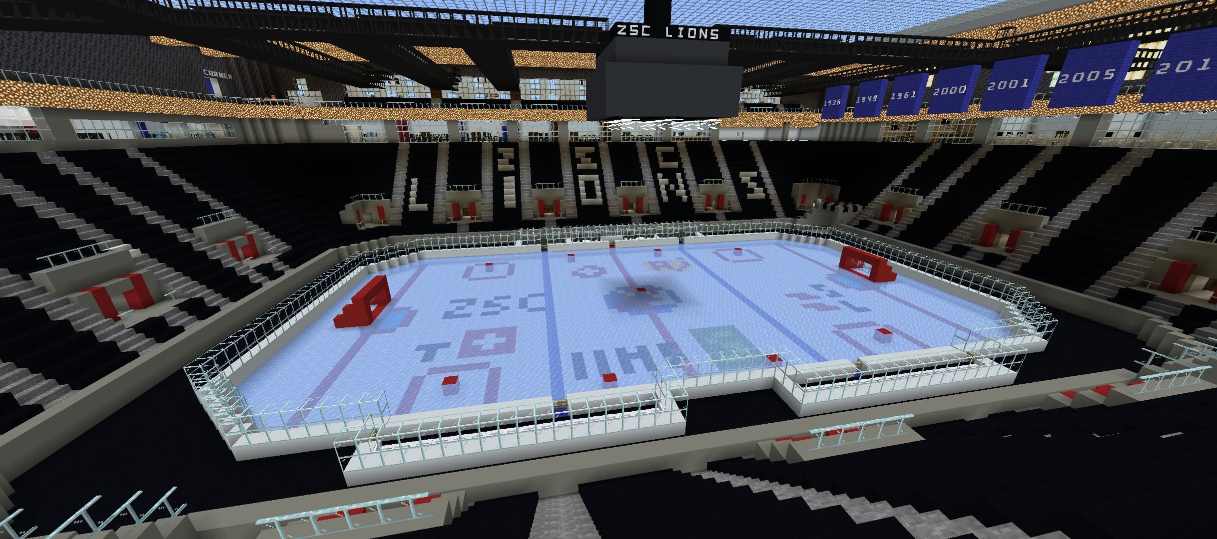 The logo for Swiss Life Arena, a Minecraft Map