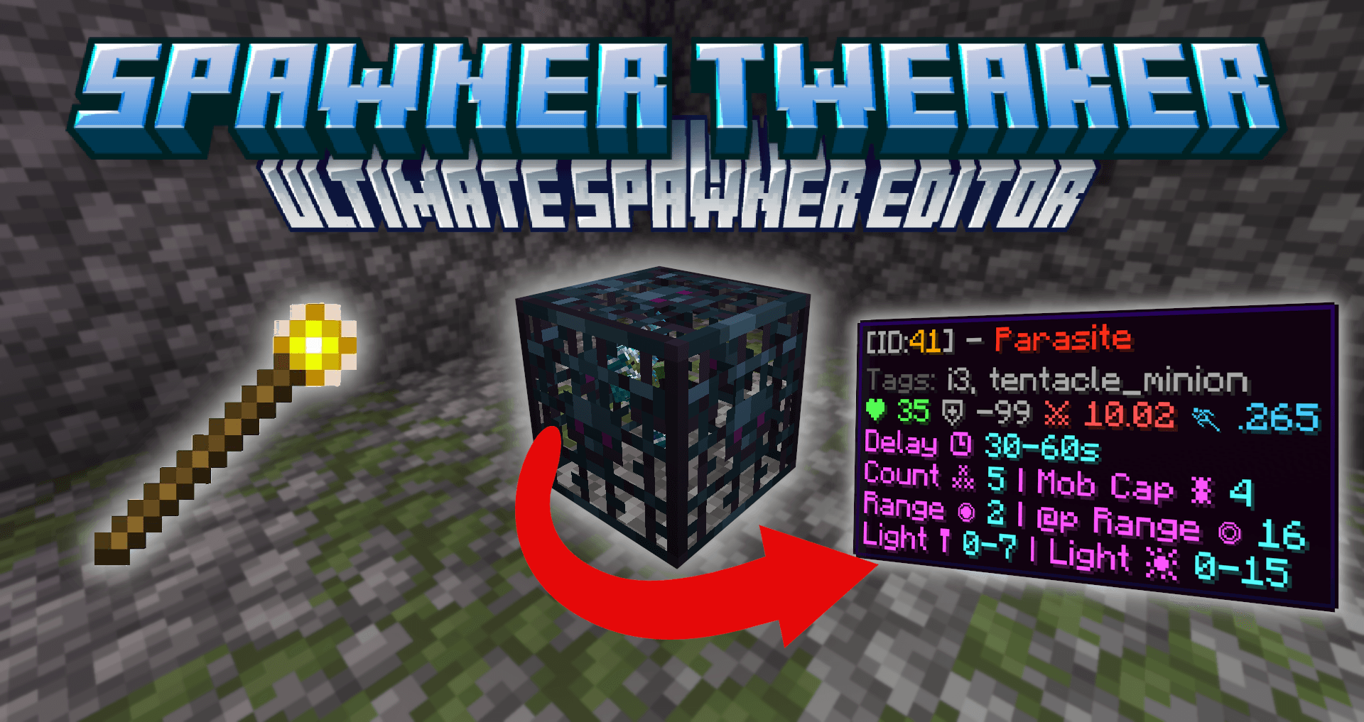 The logo for Spawner Tweaker, a Minecraft datapack for 1.20.2 - 1.21.10 by link2012 on MCCreations