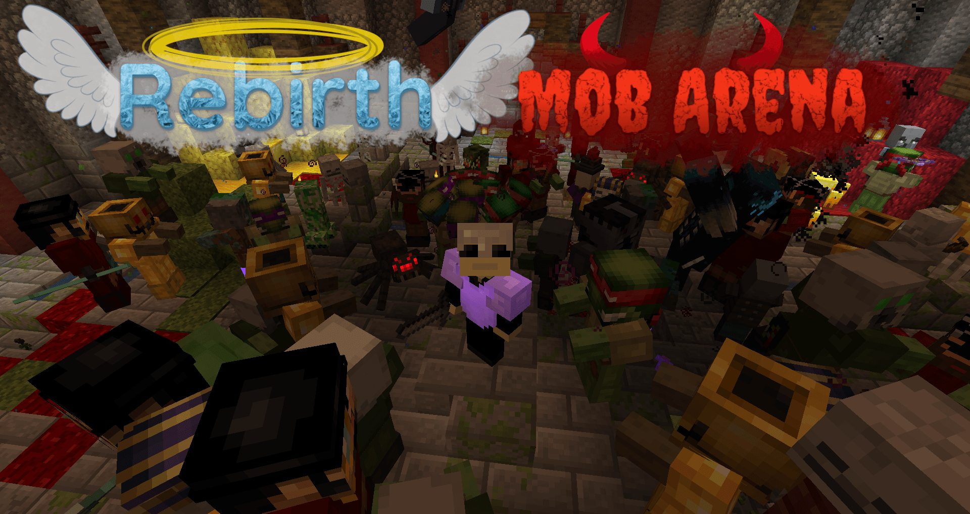 The logo for Rebirth Mob Arena, a Minecraft map for 1.19.2 by link2012 on MCCreations