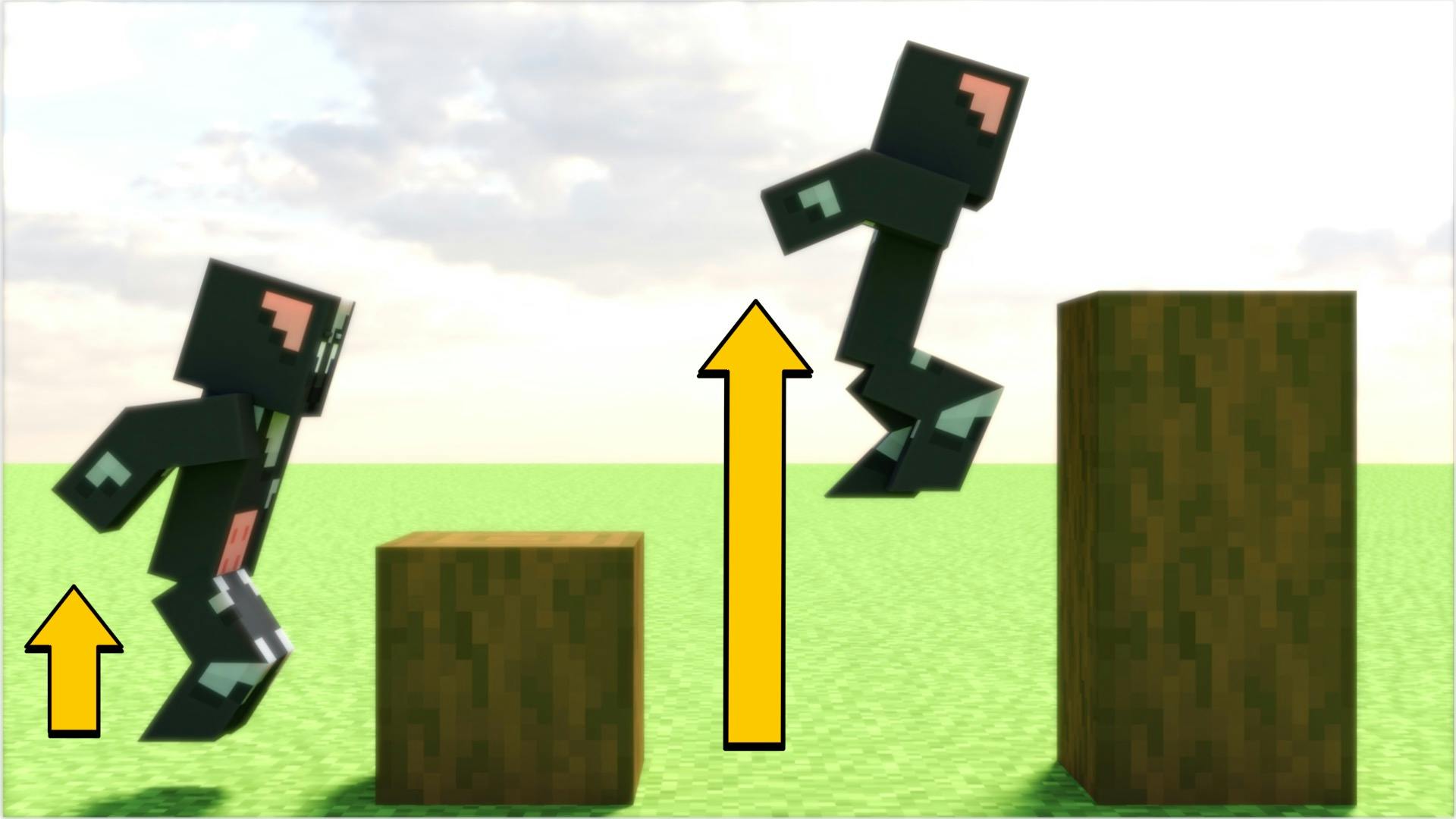 The logo for Minecraft But Each Jump = Higher, a Minecraft datapack for Minecraft 1.17+ by CrazyCowMM on MCCreations