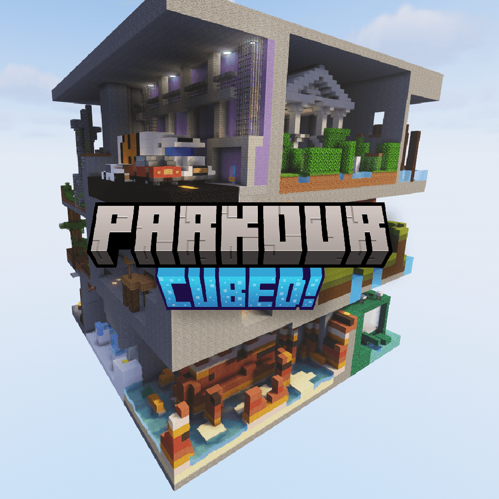 The logo for Parkour Cubed!, a Minecraft map for Minecraft 1.20.1 by Interstellar_1 on MCCreations