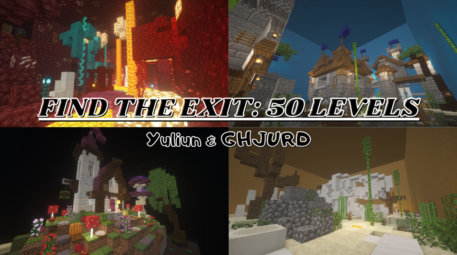 The logo for Find The Exit: 50 LEVELS, a Minecraft Map for 1.16.1 by YuliunIGHJURD