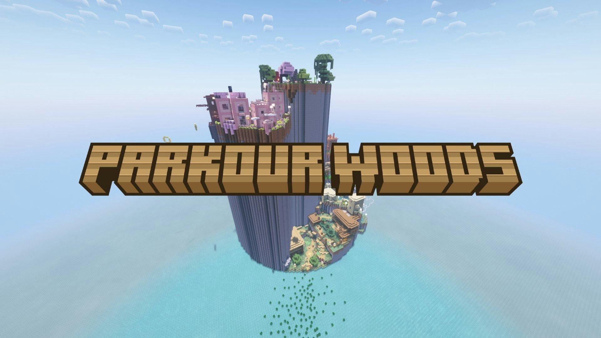 The logo for Parkour Woods, a Minecraft Map for 1.20.1 by Teddyishappyl