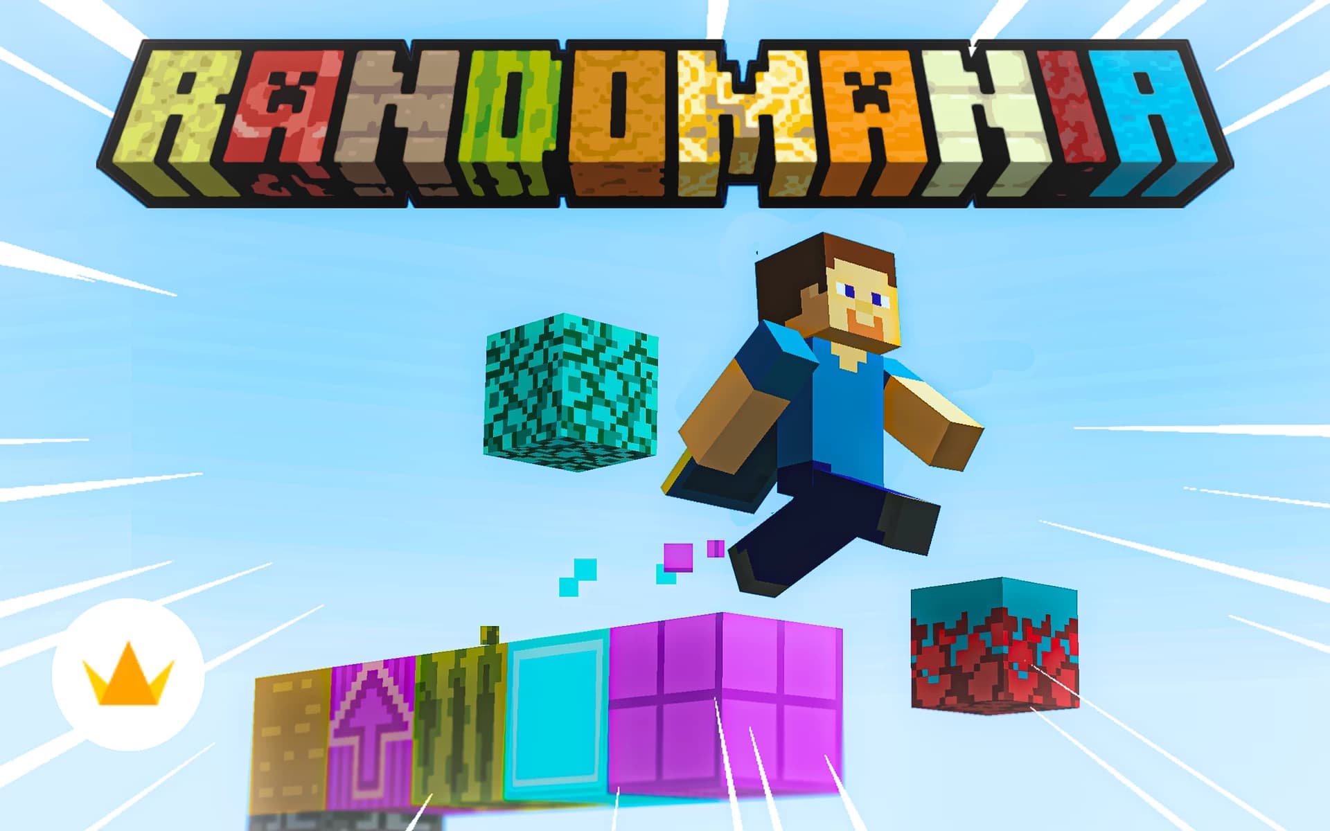 The logo for Randomania!, a Minecraft Map